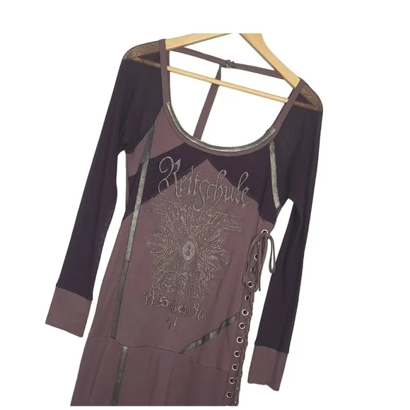SALVAGE NWT Y2K Lace Up Purple Long Sleeve Dress. Never Worn. M - Picture 1 of 13